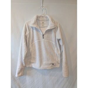 Obermeyer‎ Womens White High Pile Fleece 1/4 Zip Pullover Jacket Thumbholes XL